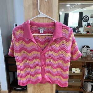 Sincerely Jules Pink and Yellow Striped Crop Top